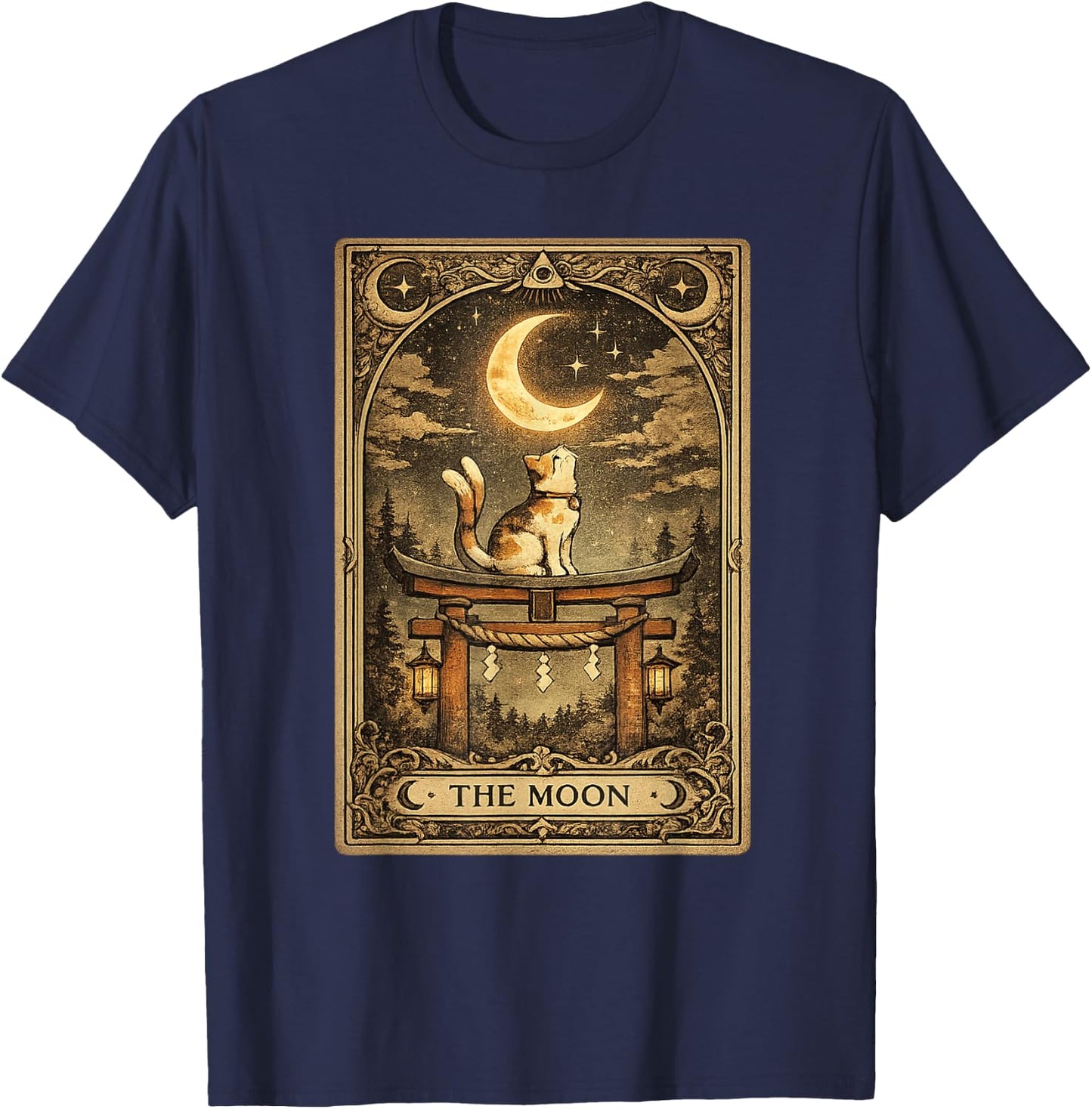 The Moon Tarot Card Nekomata Cat Yokai Japanese Occult Art T-Shirt - T-Shirt | Navy