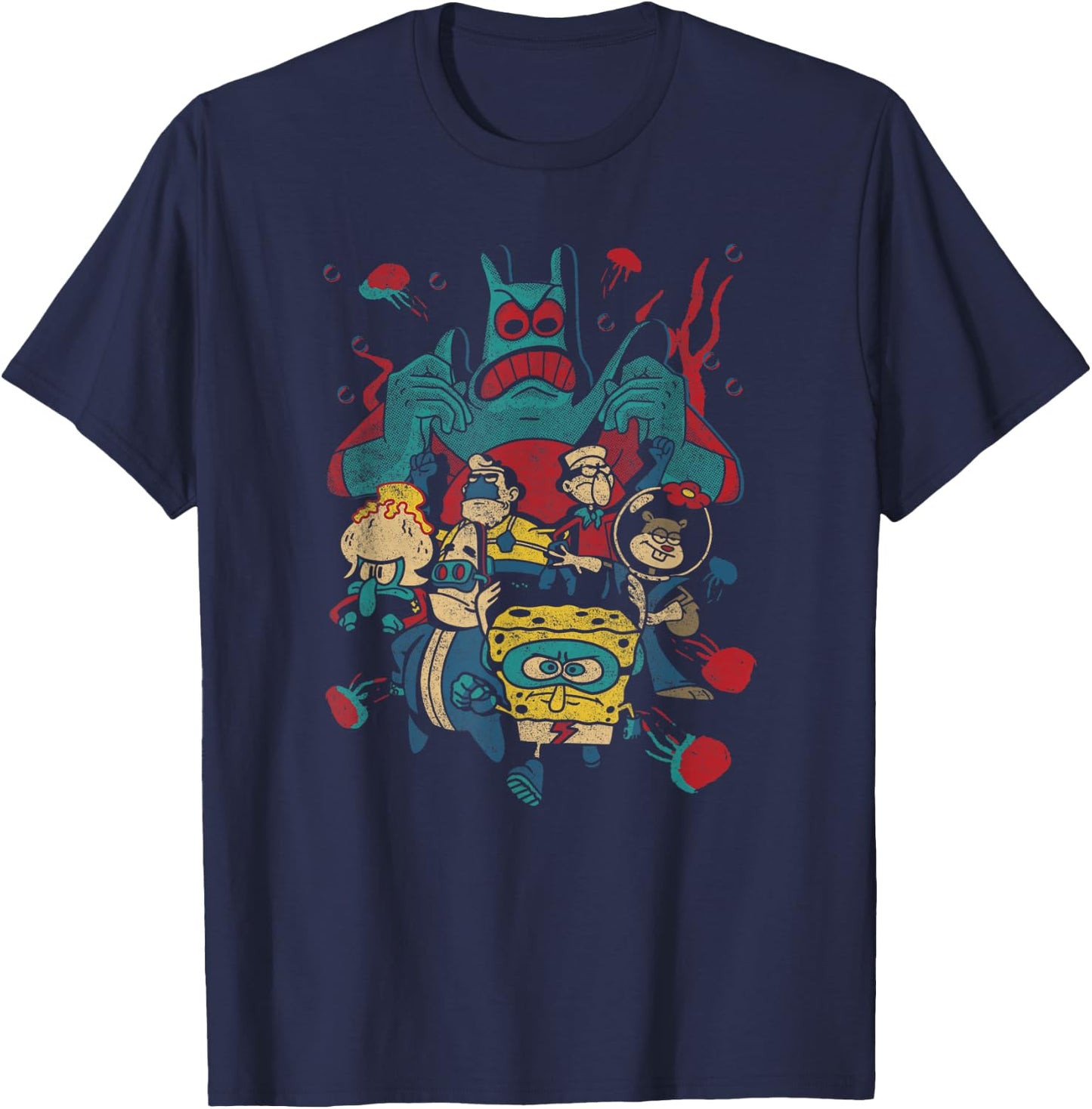 SpongeBob Retro Superhero Group Poster T-Shirt - T-Shirt | Navy