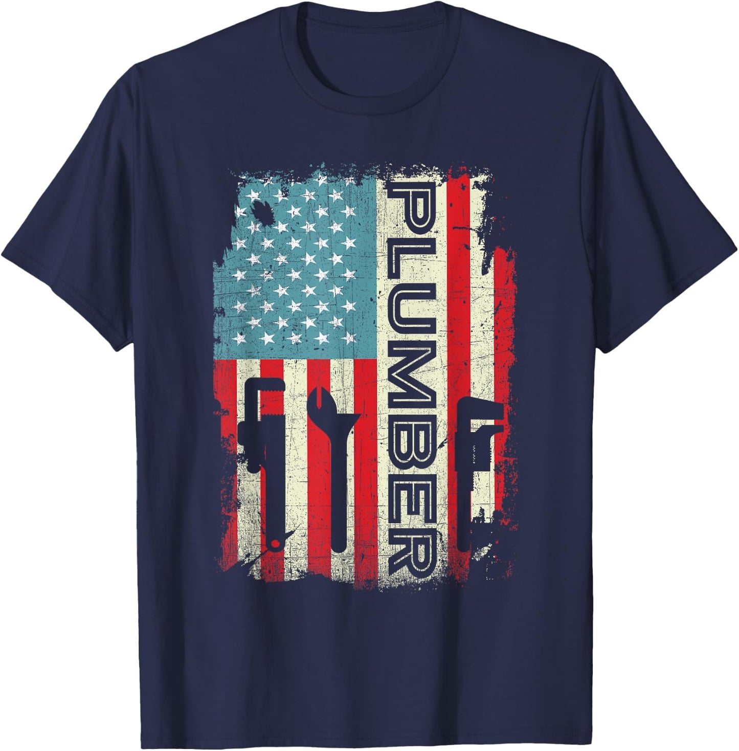 Patriotic Plumber 4th of July Plumber Plumber Gifts Men T-Shirt - T-Shirt | Navy