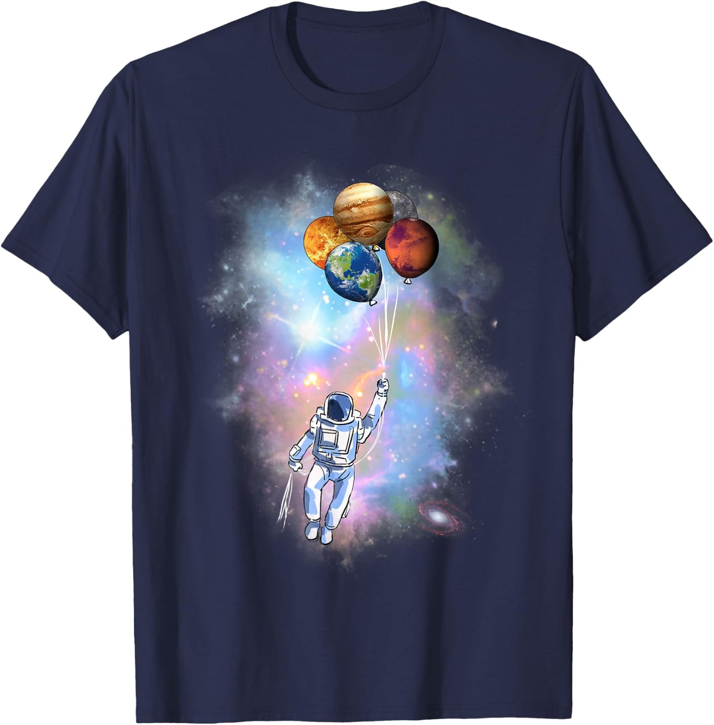 Astronaut Planet Balloon Space Exploration T-Shirt - T-Shirt | Navy