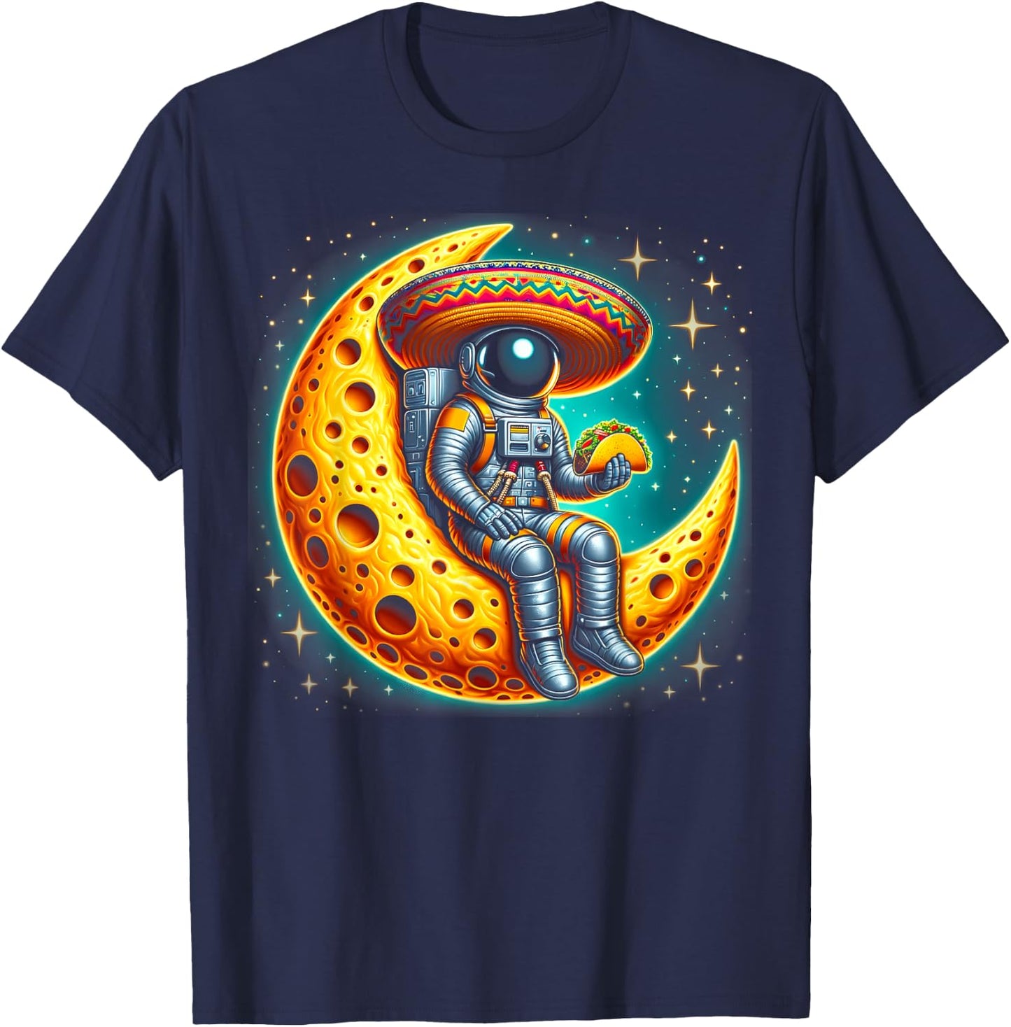 Cinco De Mayo Astronaut Space Mexico Sombrero Taco Moon T-Shirt - T-Shirt | Navy