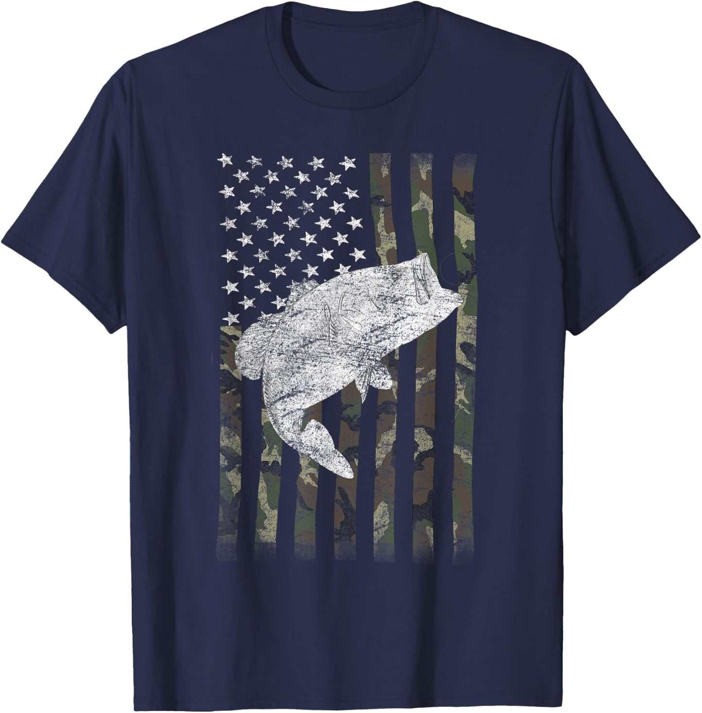 Bass Fishing US American Flag Large Mouth Camo Kids Men T-Shirt - T-Shirt | Navy