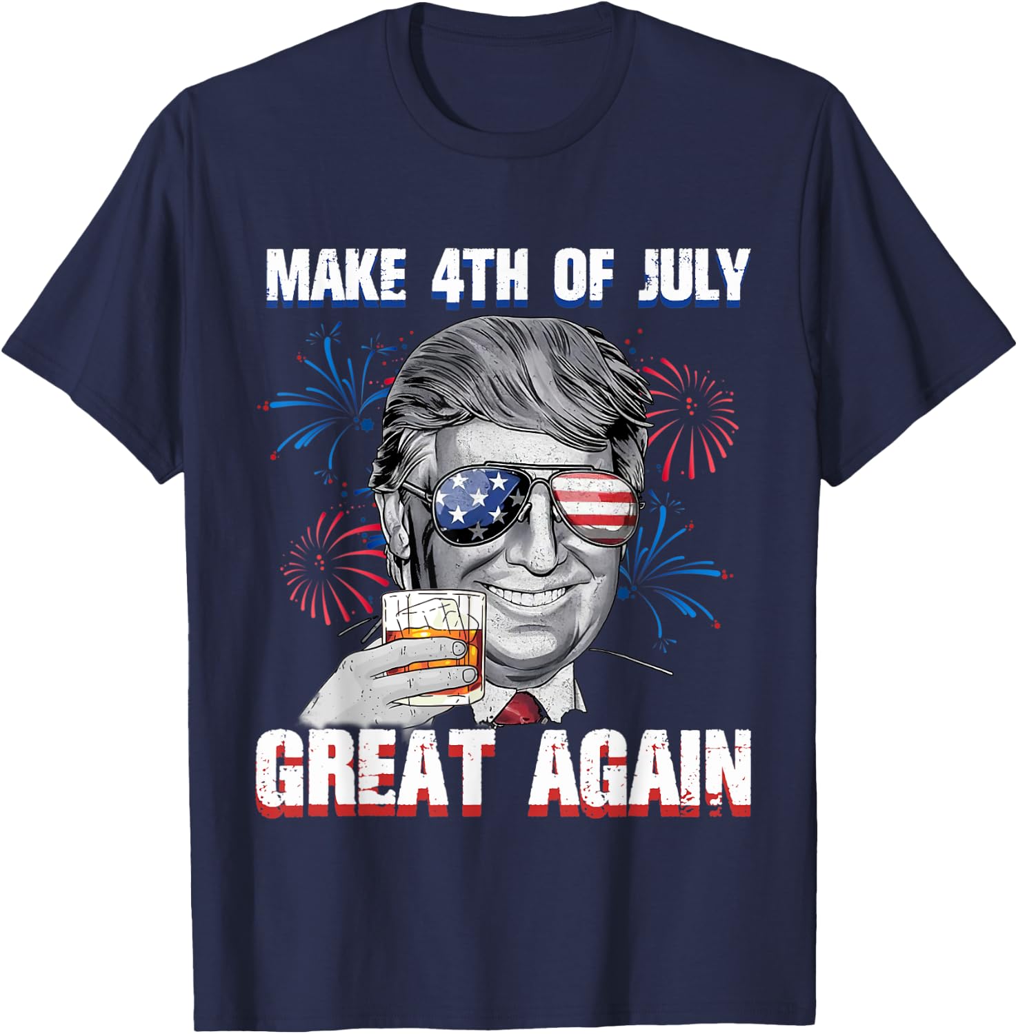 Make 4th Of July Great Again Funny Trump Men Drinking Beer T-Shirt - T-Shirt | Navy