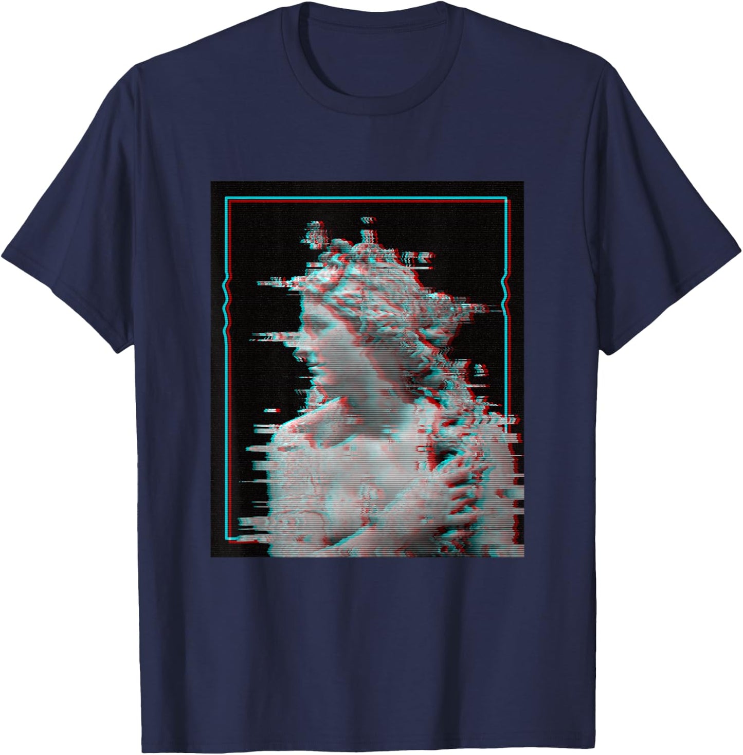 Greek Statue Glitch | Retro Vaporwave Aesthetic 80s 90s T-Shirt - T-Shirt | Navy
