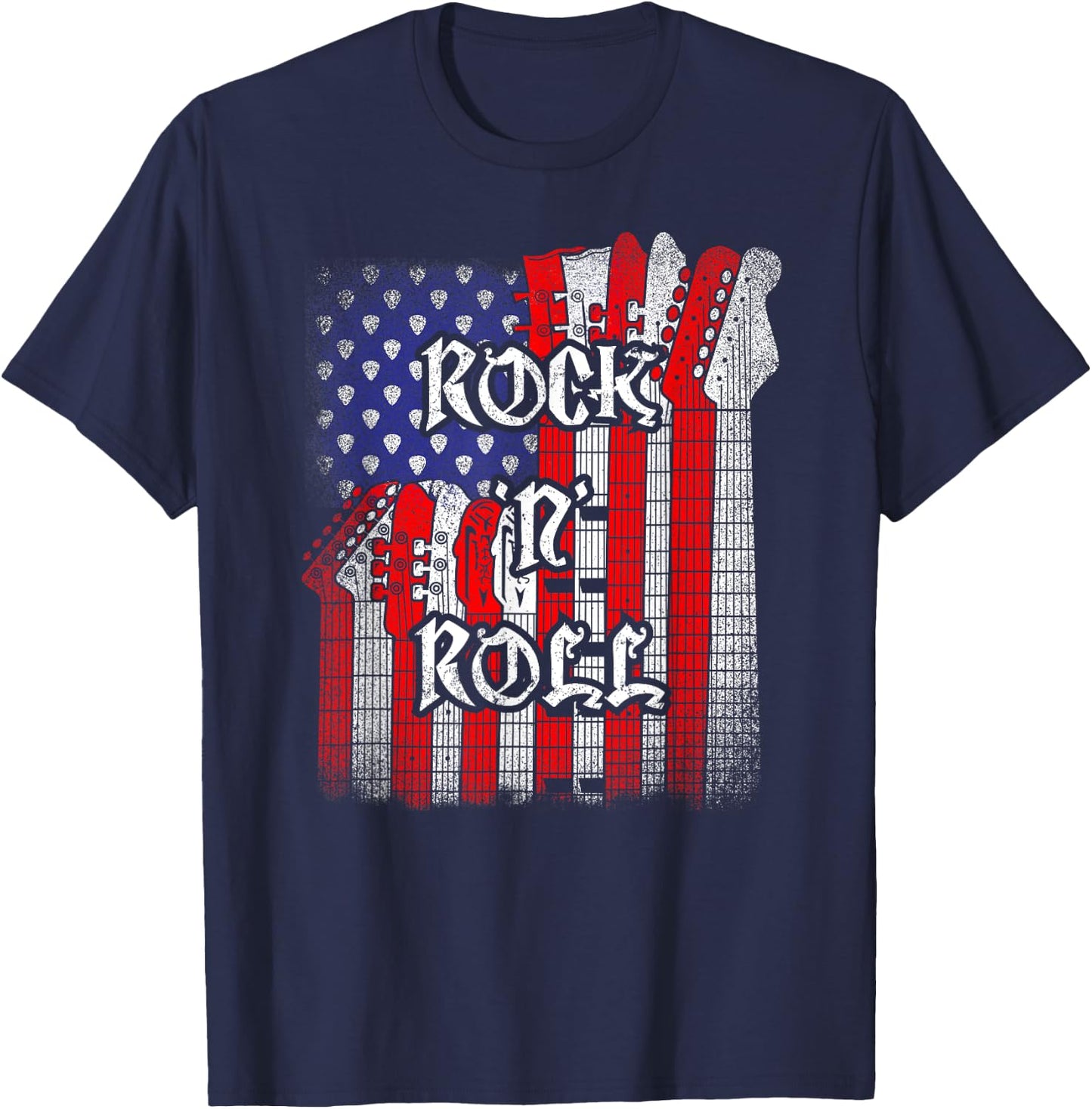 Rock And Roll American Flag Guitar , Independence Day T-Shirt - T-Shirt | Navy