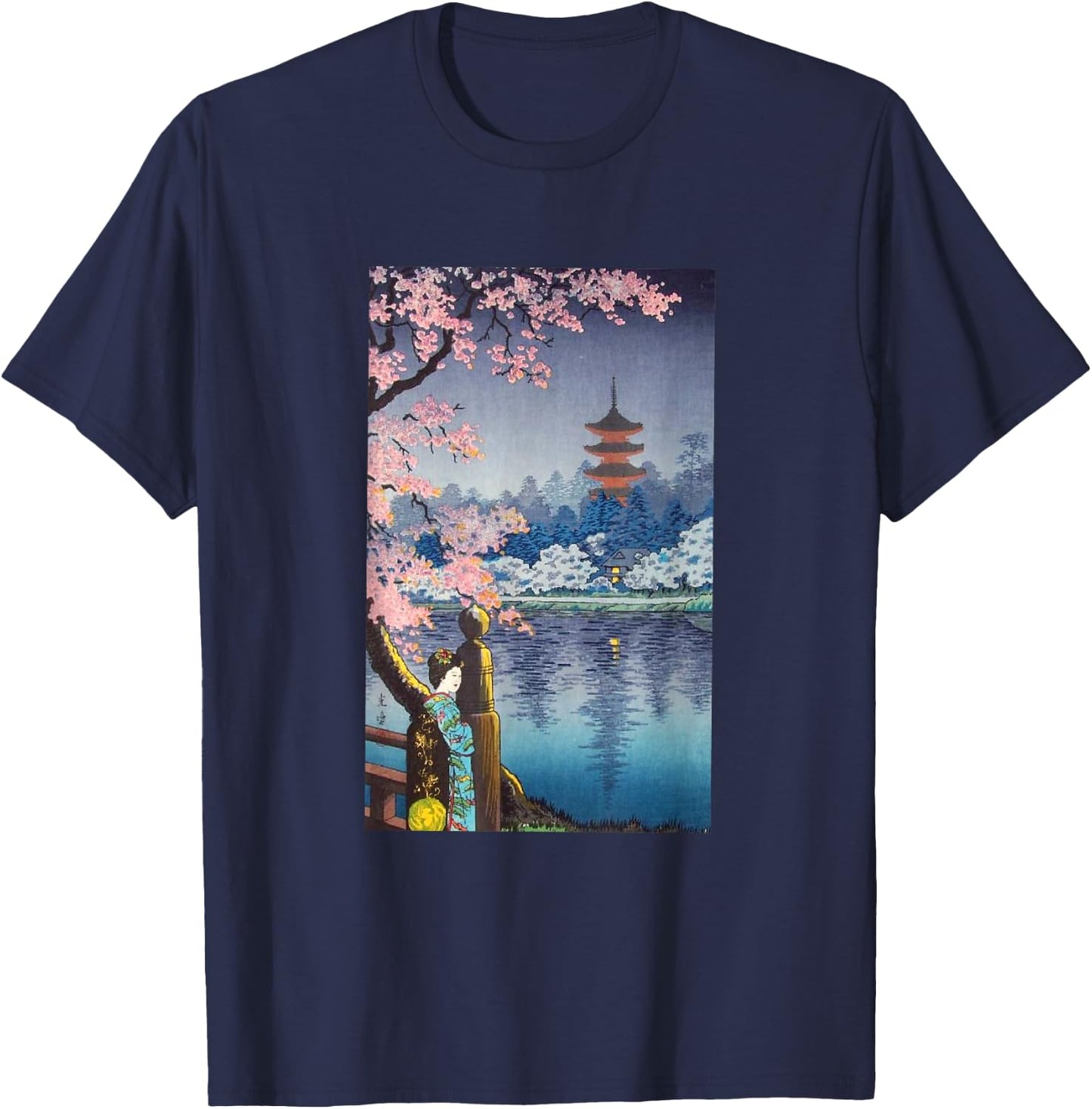 Vintage Woodblock Japanese Art T-Shirt - T-Shirt | Navy