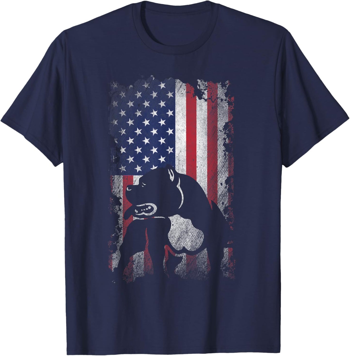 Patriotic American Bully American Flag USA Pitbull Dog Lover Women Kids Men T-Shirt - T-Shirt | Navy