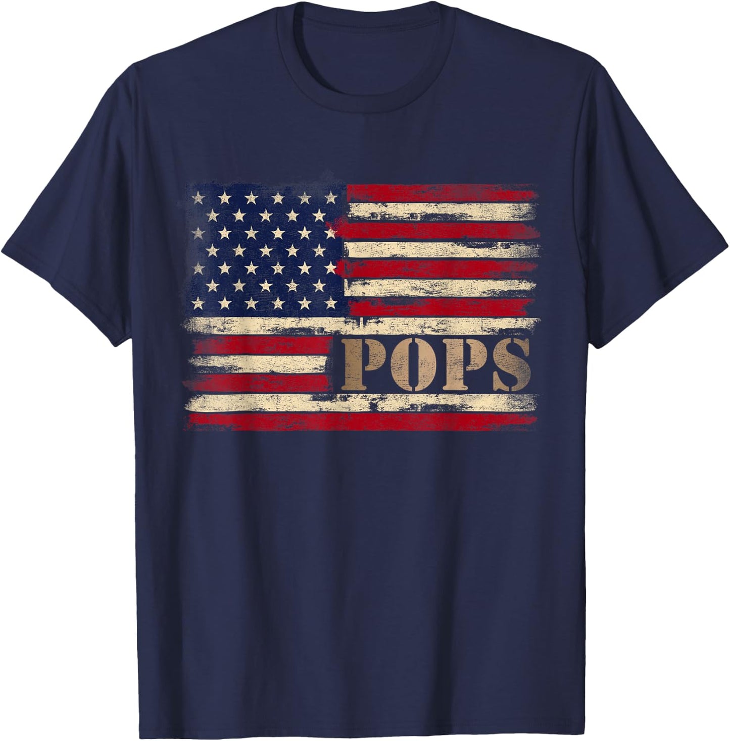Retro Pops Bold Text USA Flag Fathers Day Grandpa T-Shirt - T-Shirt | Navy