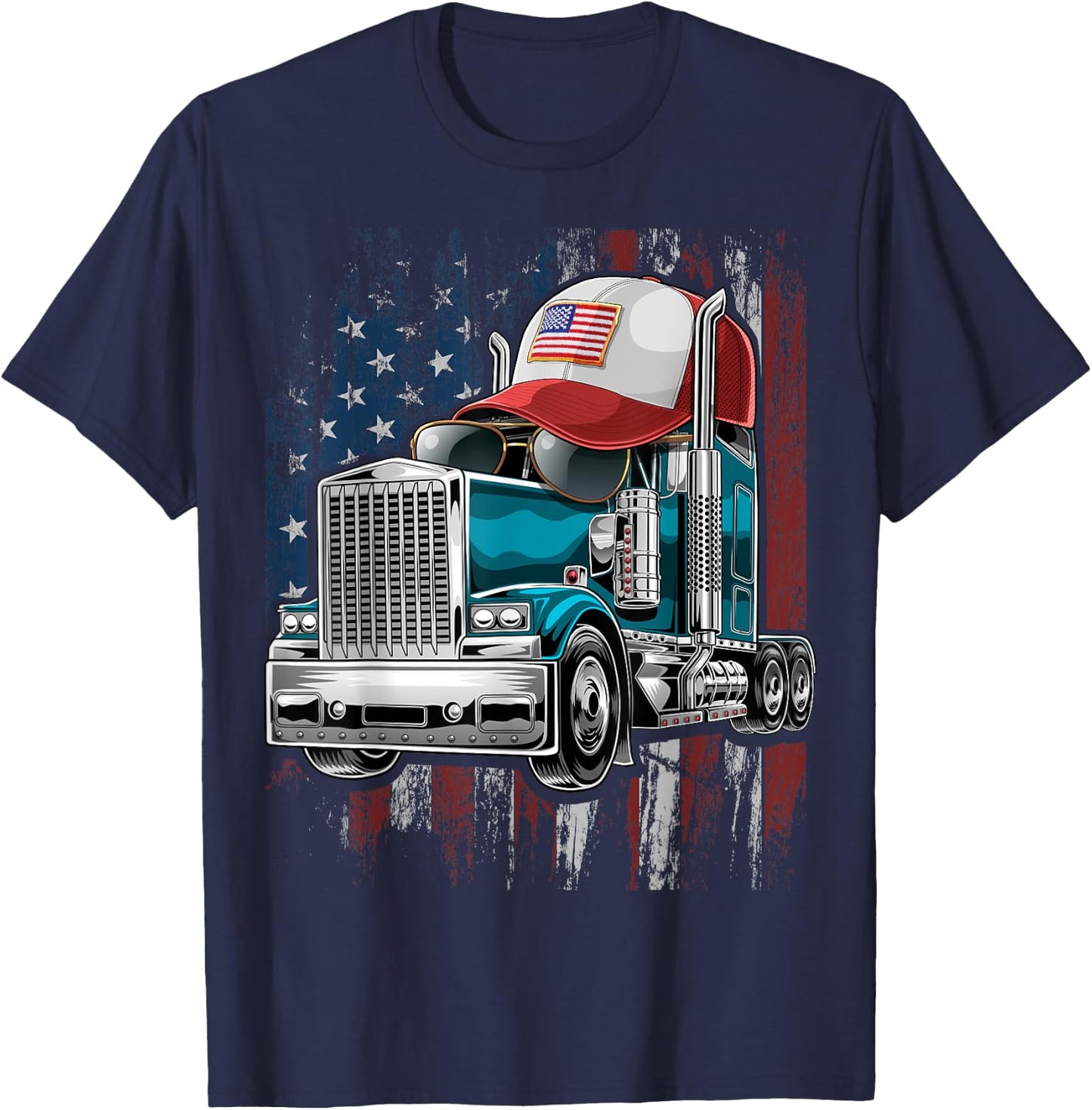 Trucker American Flag Trucker Hat Truck Driver Gift Men T-Shirt - T-Shirt | Navy