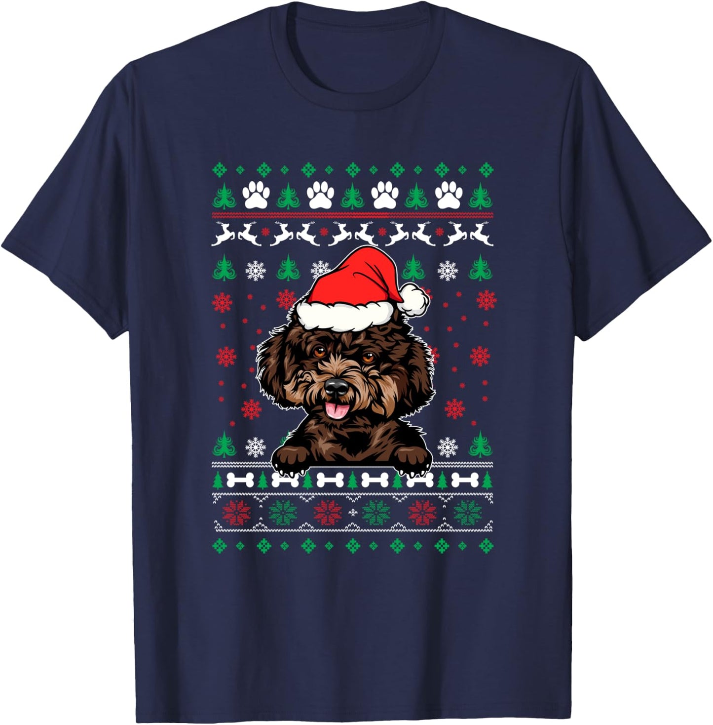 Poodle Dog Lovers Christmas Ugly Christmas Sweater T-Shirt - T-Shirt | Navy