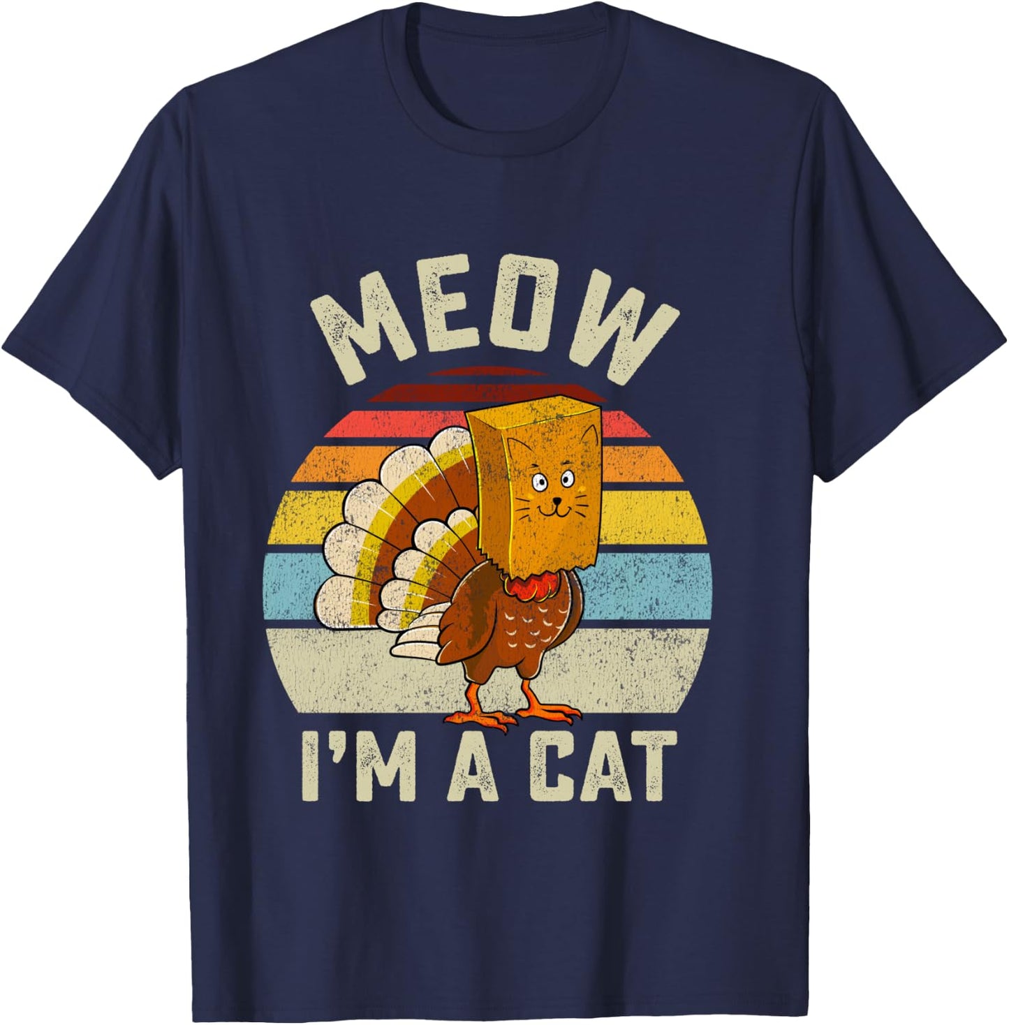 Thanksgiving Funny Turkey Fake Cat Retro Women Men Kids T-Shirt - T-Shirt | Navy