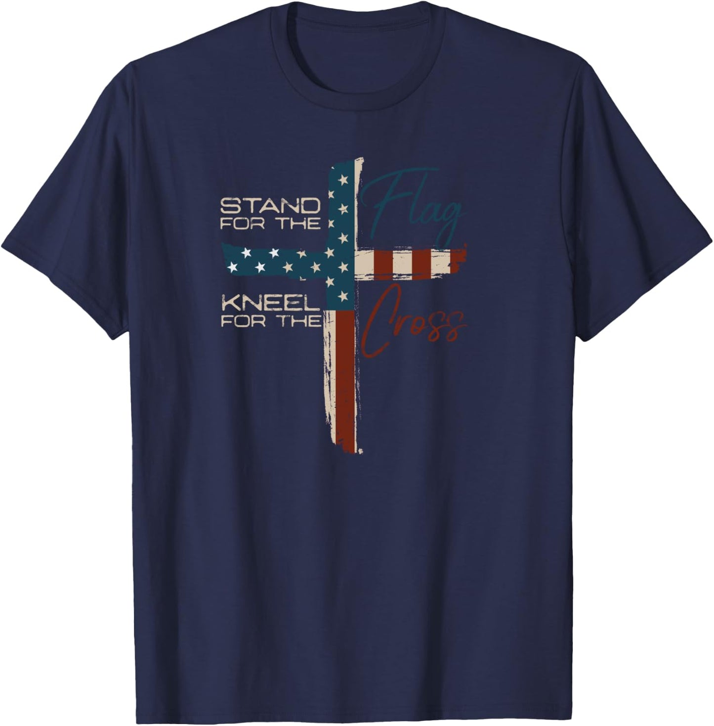 Stand the Flag and Cross Faith American Christian T-Shirt - T-Shirt | Navy