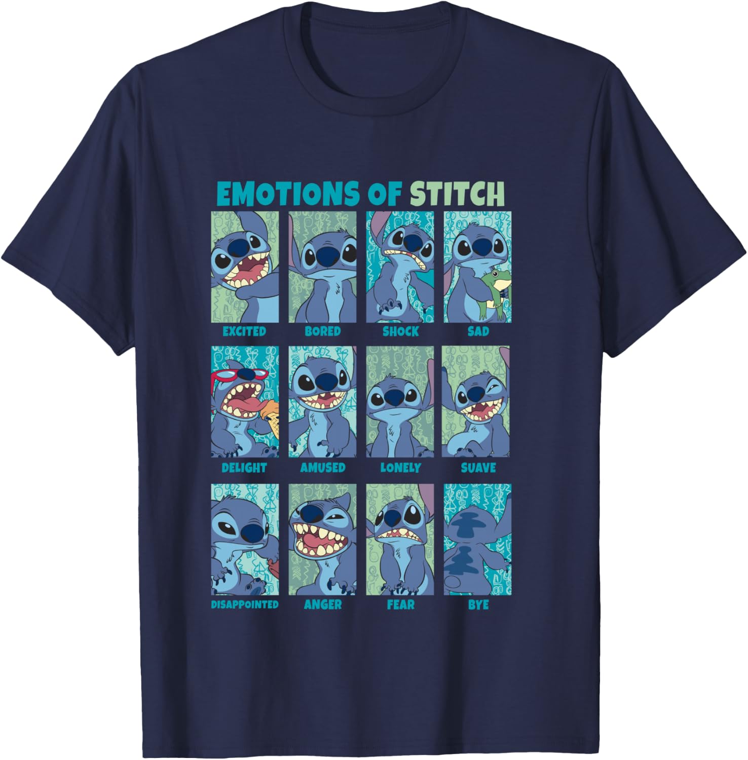 Disney Lilo & Stitch Emotions of Stitch Box Up Panels T-Shirt - T-Shirt | Navy