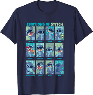 Disney Lilo & Stitch Emotions of Stitch Box Up Panels T-Shirt - T-Shirt | Navy