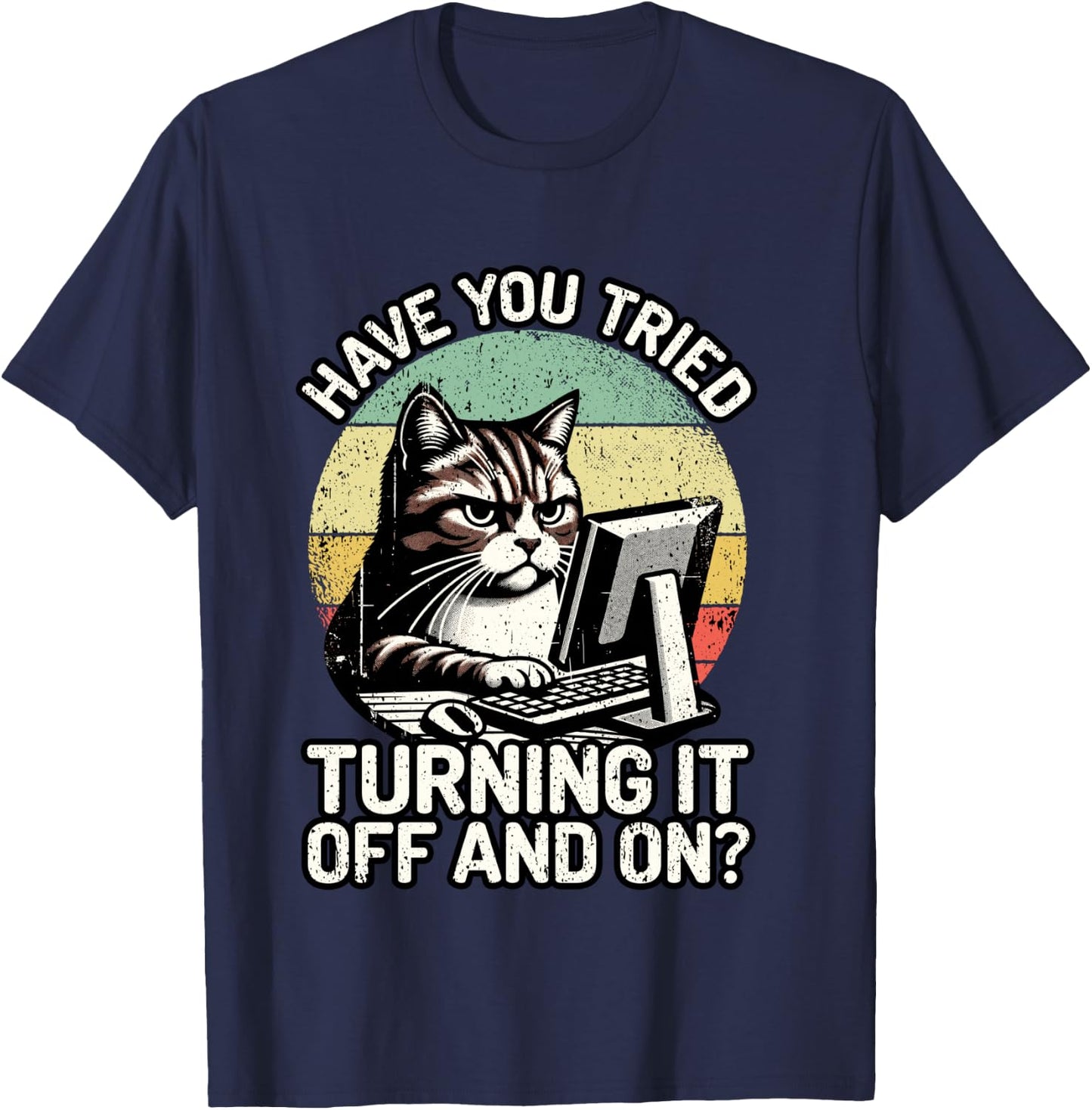 Tech Support Humor I Cat Tech Engineer I Computer IT Guy T-Shirt - T-Shirt | Navy
