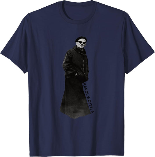 Pope Saint John Paul II with Sunglasses Catholic T-Shirt - T-Shirt | Navy