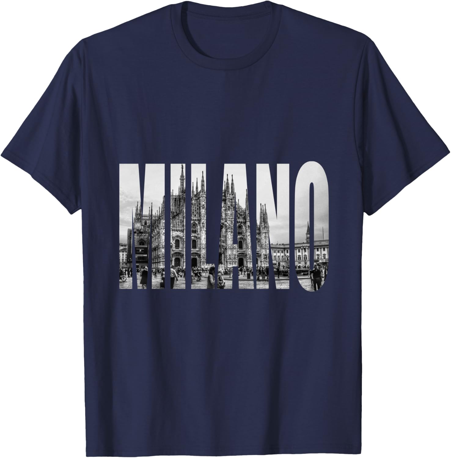 Milano Duomo Black and White Logo Image T-Shirt - T-Shirt | Navy