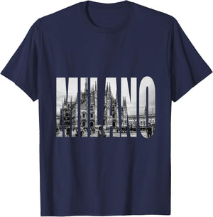 Milano Duomo Black and White Logo Image T-Shirt - T-Shirt | Navy