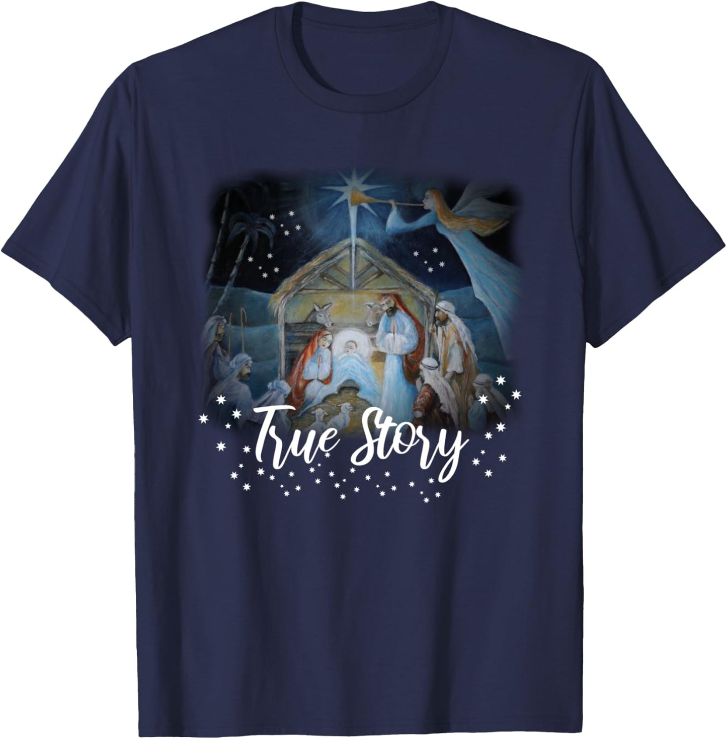 TRUE STORY Christian Christmas Jesus Manger Nativity Art T-Shirt - T-Shirt | Navy