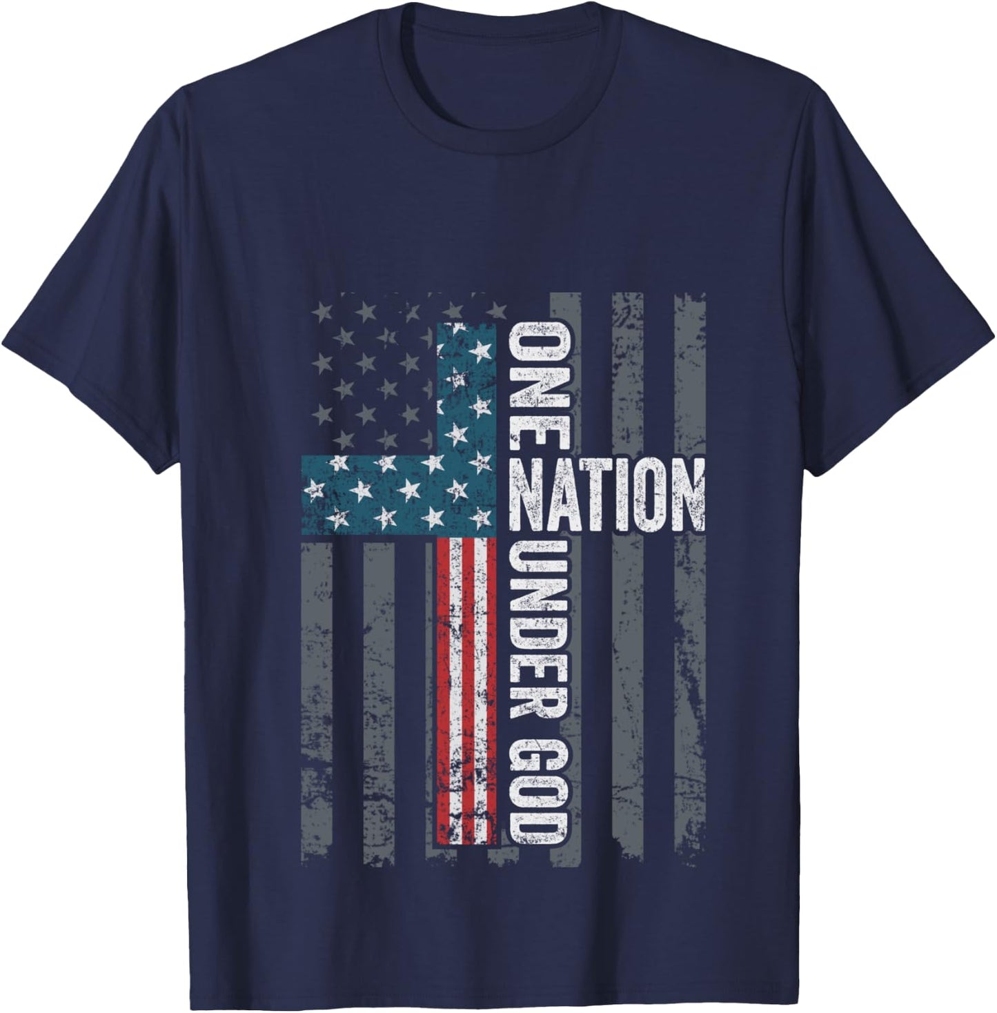 ONE NATION UNDER GOD - USA Cross Flag Christian - ON BACK T-Shirt - T-Shirt | Navy