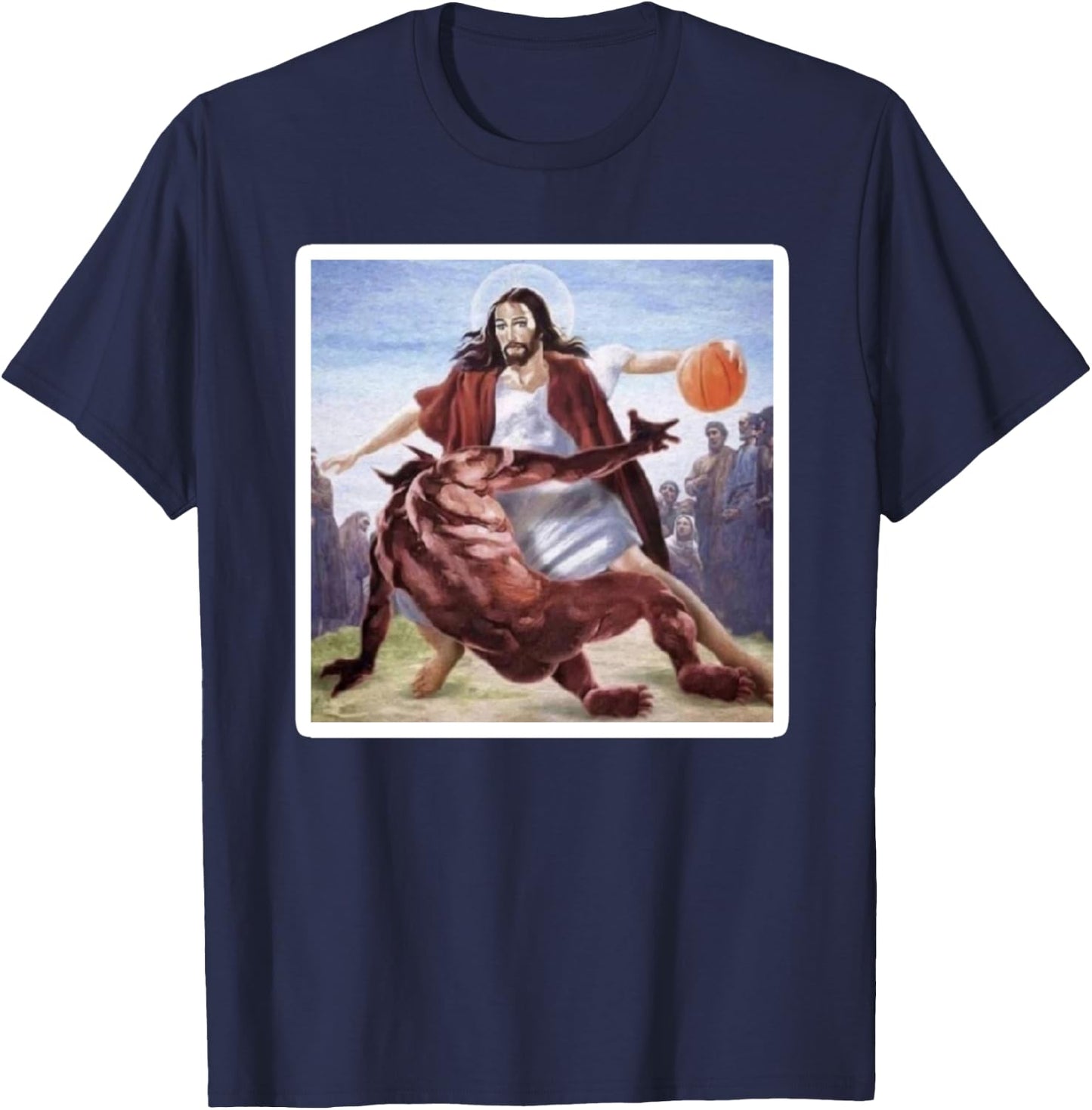 Jesus Crossing Up Satan Basketball T-Shirt - T-Shirt | Navy