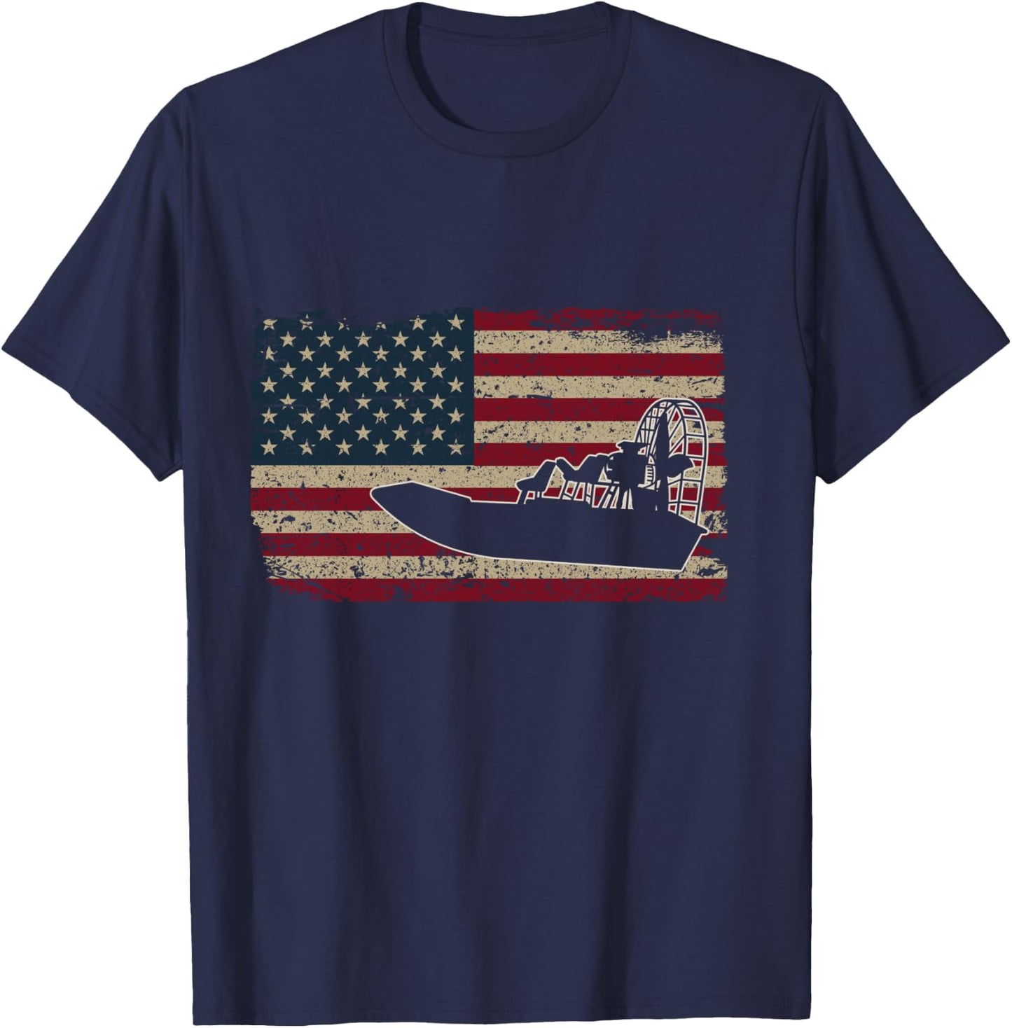 Airboat America Flag I Patriotic Airboat Captain Racing Gift T-Shirt - T-Shirt | Navy