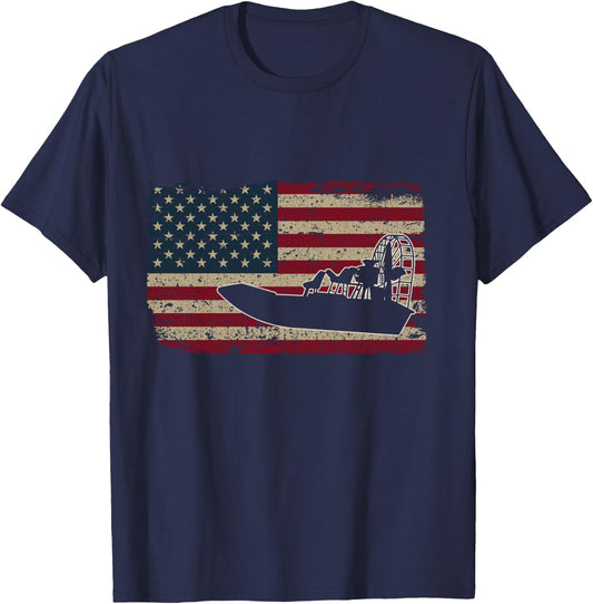 Airboat America Flag I Patriotic Airboat Captain Racing Gift T-Shirt - T-Shirt | Navy