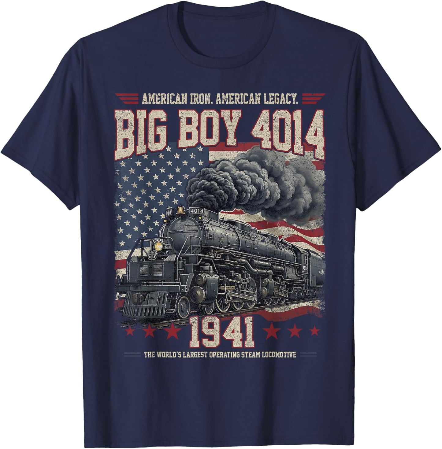 Big Boy 4014 Train 4th of July Retro US Flag Vintage Apparel T-Shirt - T-Shirt | Navy