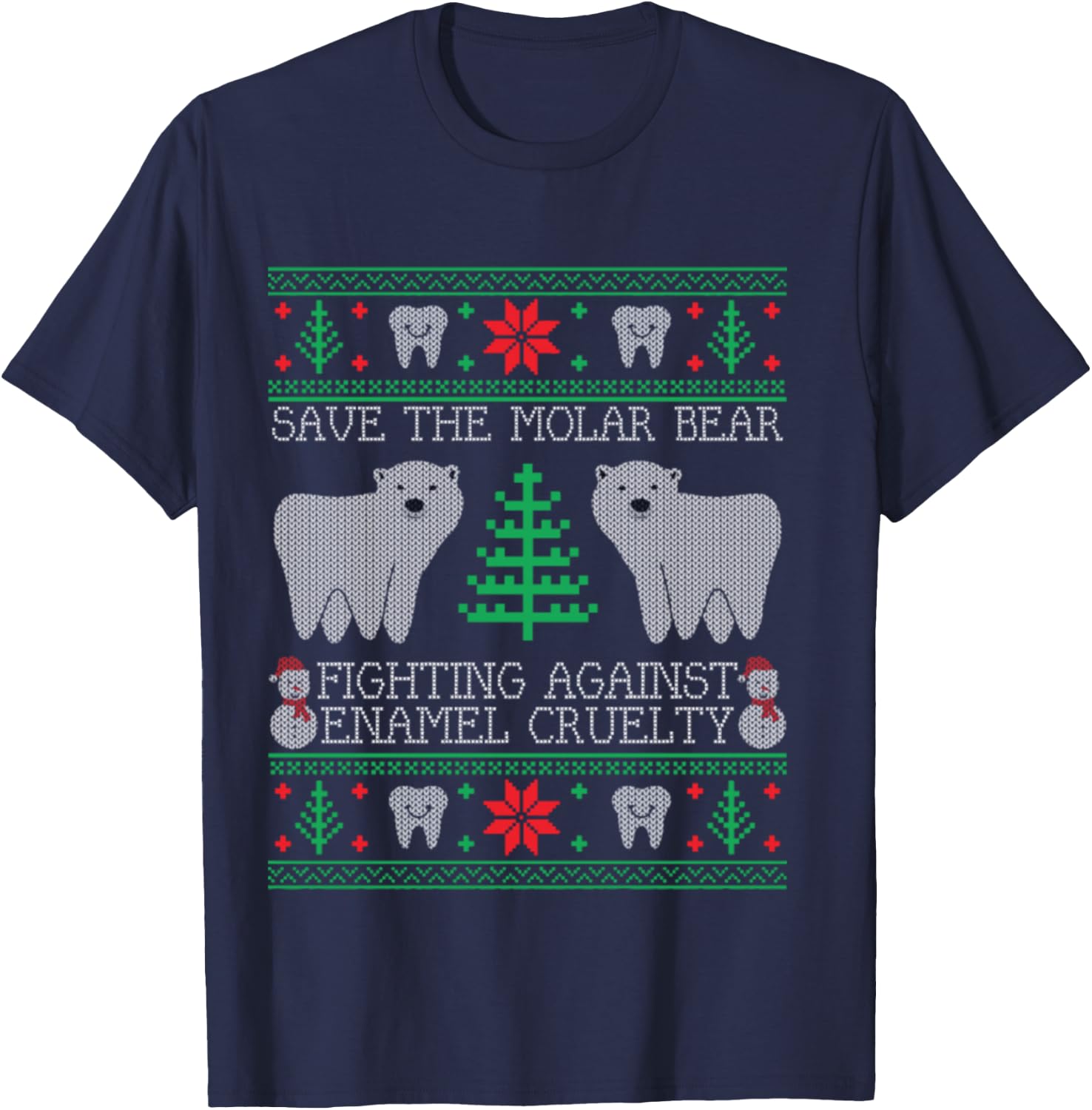 Save The Molar Bear Dental Dentist Ugly Christmas Sweaters T-Shirt - T-Shirt | Navy