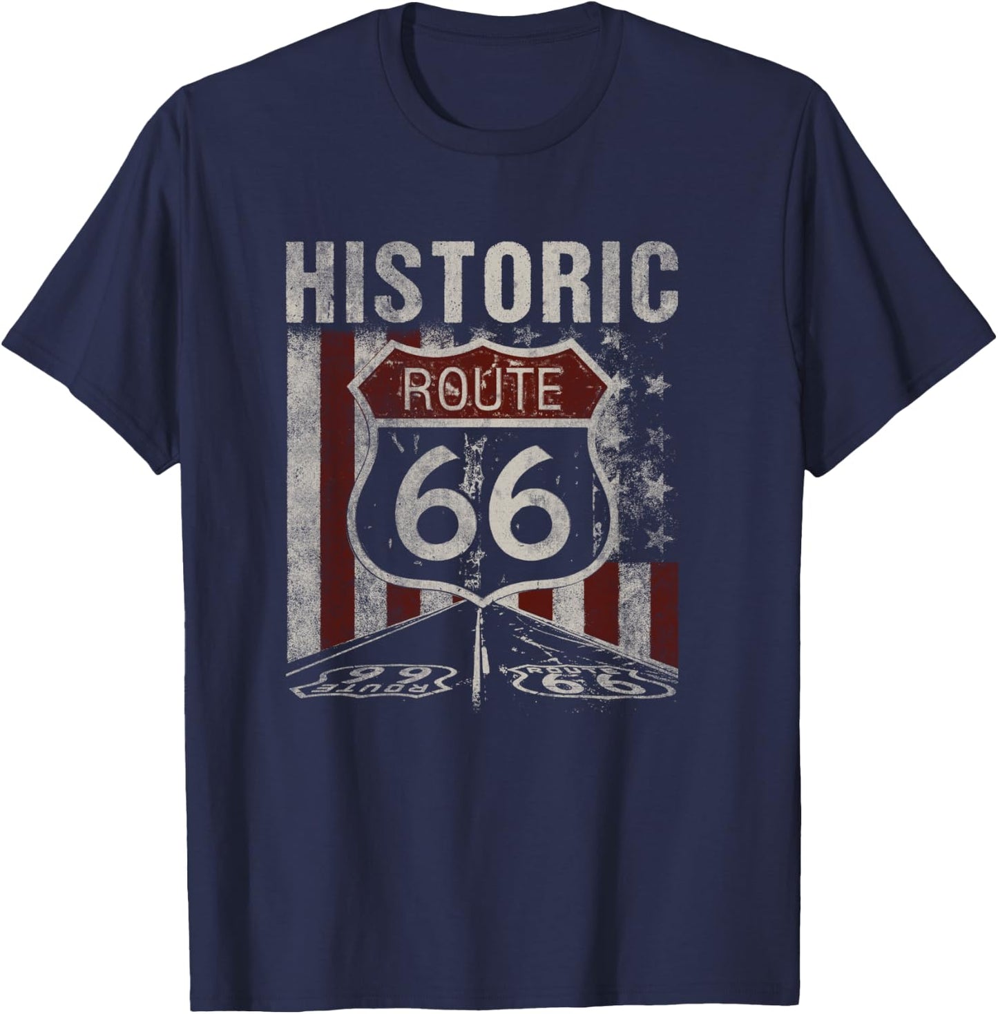 Historic U.S.A. Route 66 Highway Vintage America Road Sign T-Shirt - T-Shirt | Navy