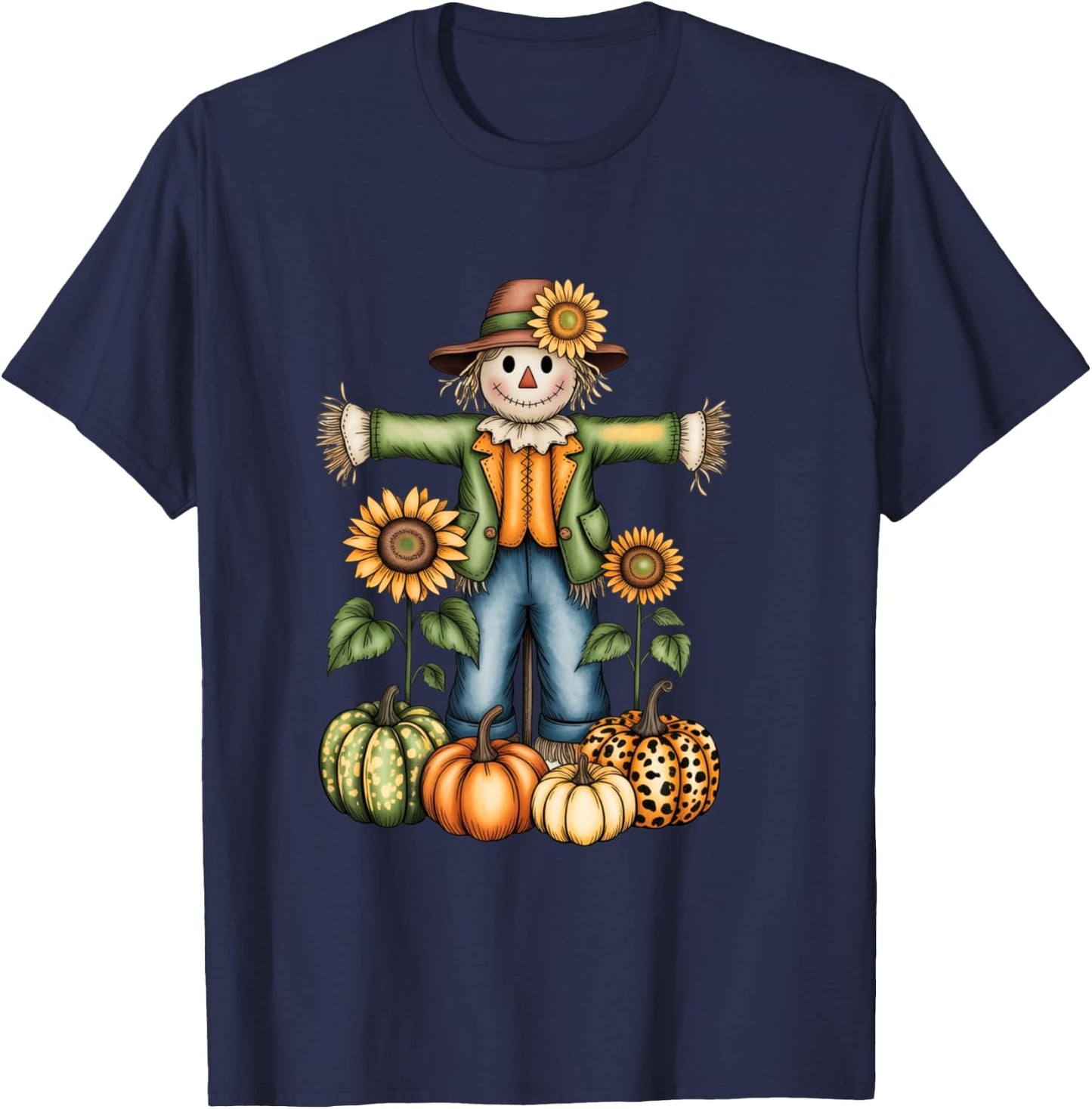Funny Scarecrow Fall Season Autumn Gift Women Kids T-Shirt - T-Shirt | Navy