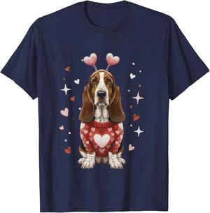 Cute Basset Hound Valentine Heart Valentines Day T-Shirt - T-Shirt | Navy
