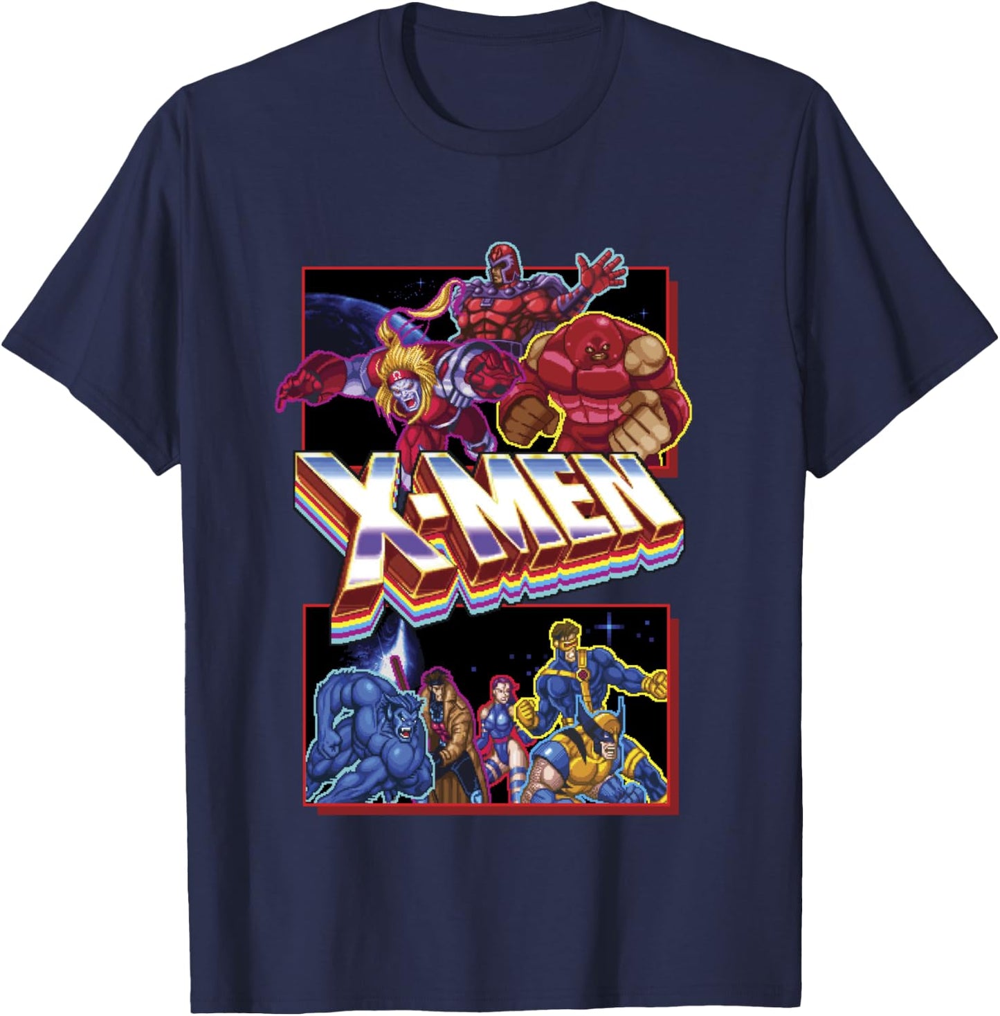 Marvel X-Men Classic Retro Video Game Logo Panels T-Shirt - T-Shirt | Navy