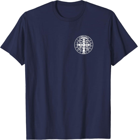 Religious Catholic St. Benedict Medal | Christian T-Shirt - T-Shirt | Navy