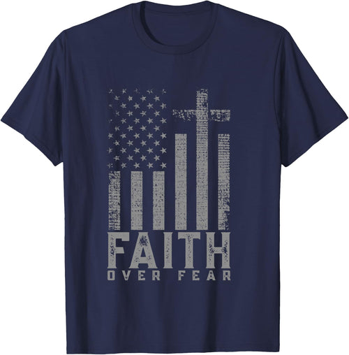 Faith Over Fear Cool Christian Cross American USA Flag