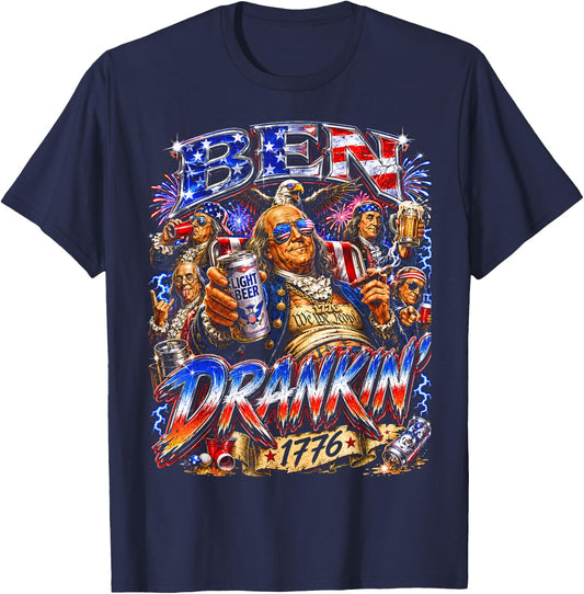 4th of July Ben Drankin T Funny Drinking T-Shirt - T-Shirt | Navy