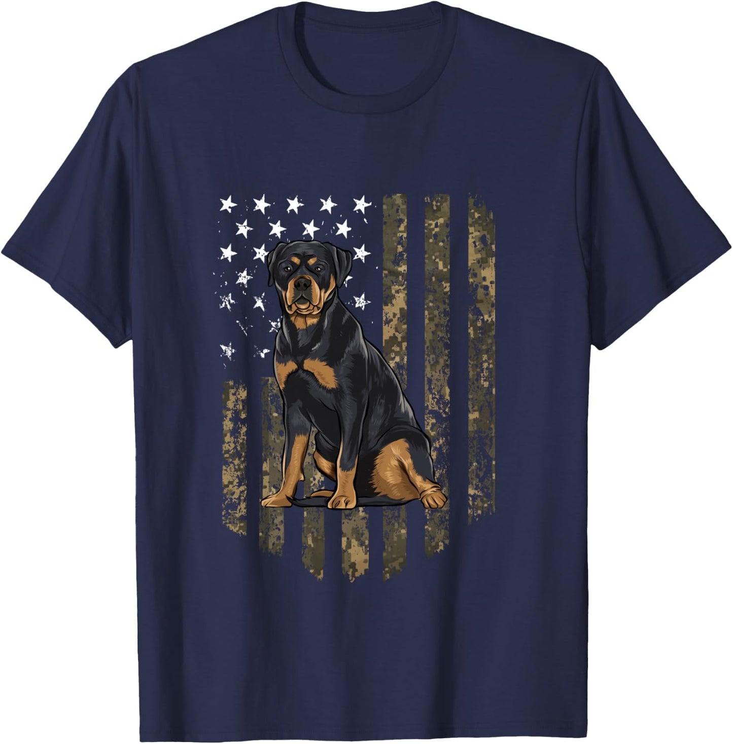 Camo American Flag Rottweiler 4th Of July USA T-Shirt - T-Shirt | Navy
