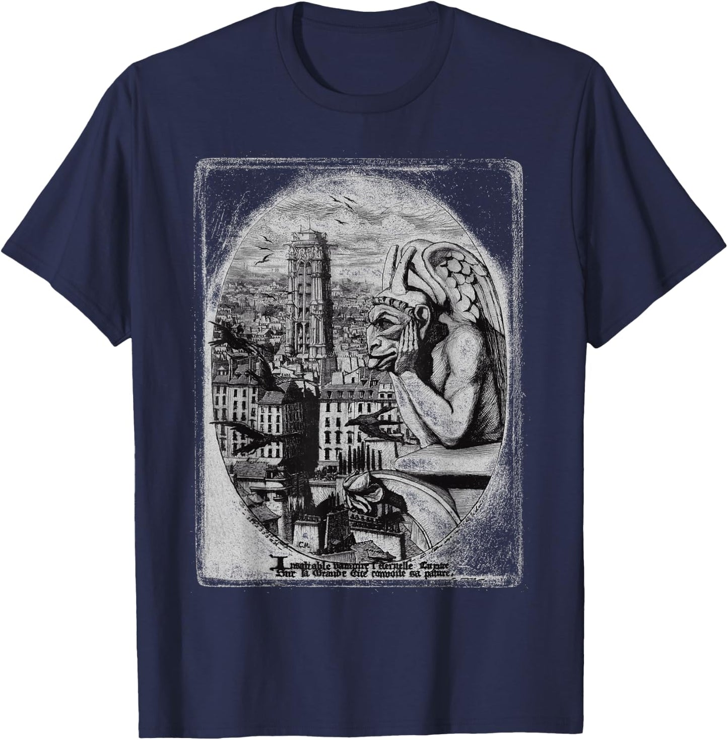Notre Dame Paris Souvenir Paris France Gift Gargoyle Statue T-Shirt - T-Shirt | Navy