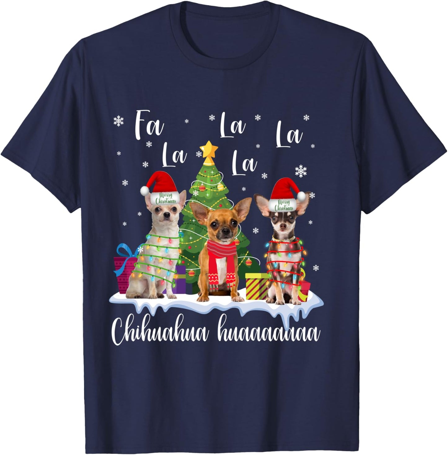 Chihuahua Dog Xmas Fa La La La Funny Ugly Christmas Sweater T-Shirt - T-Shirt | Navy