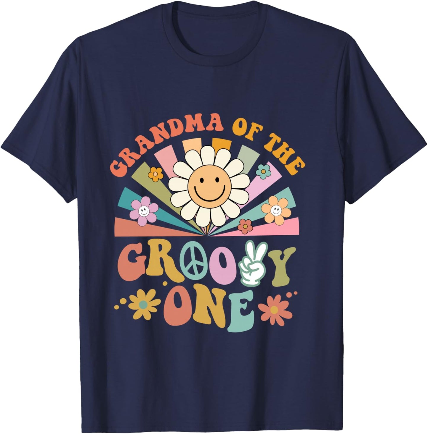 Grandma of Groovy One Matching Family First Birthday Party T-Shirt - T-Shirt | Navy