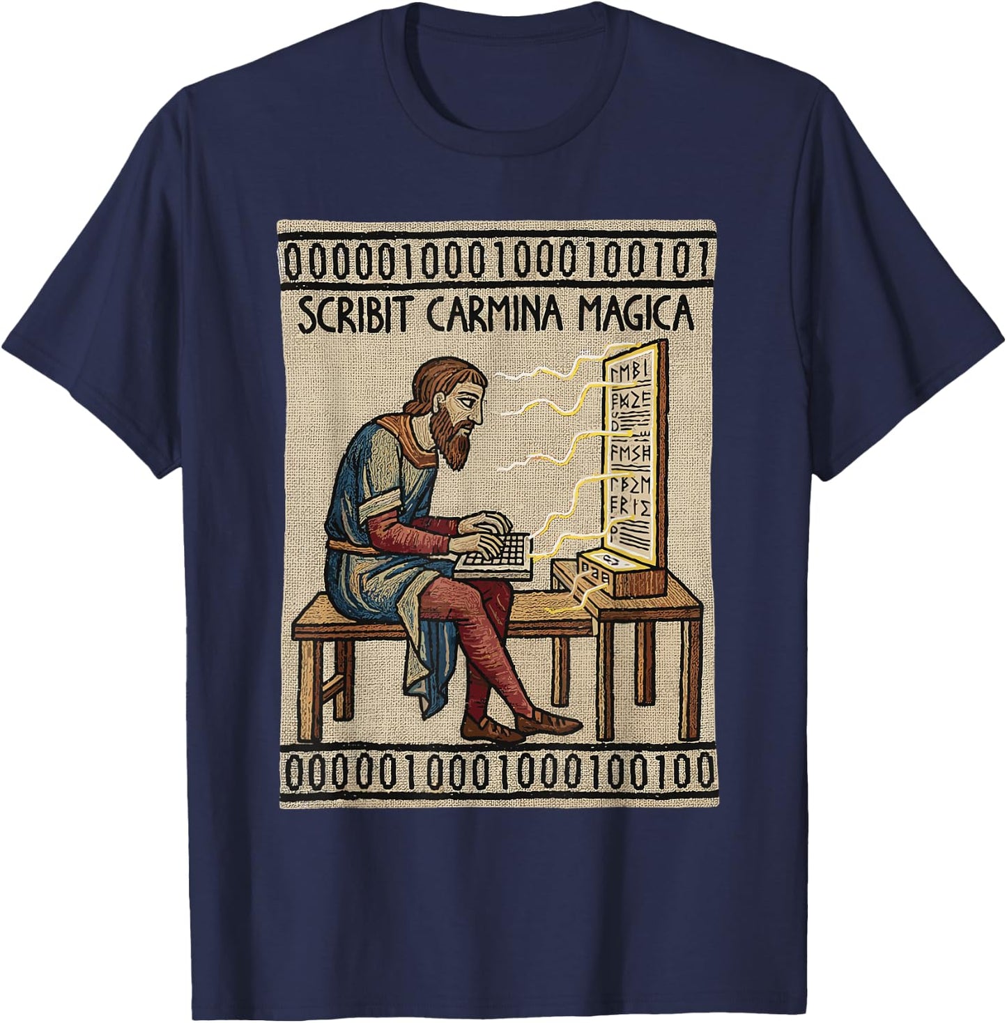 Programmer Enthralled Coding Ancient Medieval Tapestry T-Shirt - T-Shirt | Navy