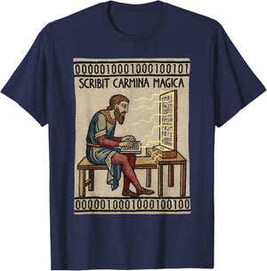 Programmer Enthralled Coding Ancient Medieval Tapestry T-Shirt - T-Shirt | Navy