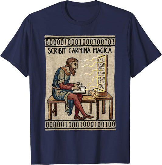 Programmer Enthralled Coding Ancient Medieval Tapestry T-Shirt - T-Shirt | Navy