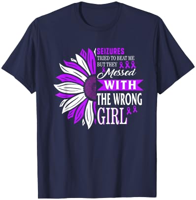 Seizures Tried To Beat Me Epilepsy Warrior Awareness Purple T-Shirt - T-Shirt | Navy