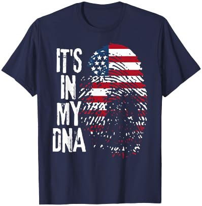 American fLAG It's In My DNA Fingerprint Patriotic USA Flag Women Kids Men T-Shirt - T-Shirt | Navy