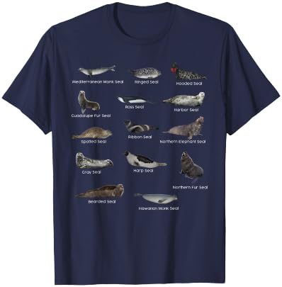 Types of Seals Eared Seals True Earless Seals Seal Lovers T-Shirt - T-Shirt | Navy