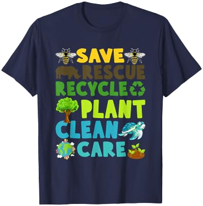 Save Bees Rescue Animals Recycle Plastic Earth Day Planet T-Shirt - T-Shirt | Navy