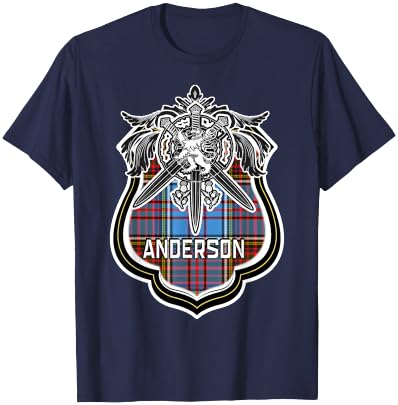 Anderson Scottish Clan Family Tartan Lion Sword Name T-Shirt - T-Shirt | Navy