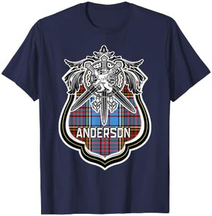 Anderson Scottish Clan Family Tartan Lion Sword Name T-Shirt - T-Shirt | Navy