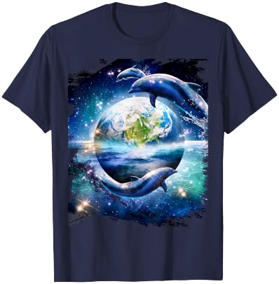 Galaxy Dolphin Dolphins In Space Earth T-Shirt - T-Shirt | Navy